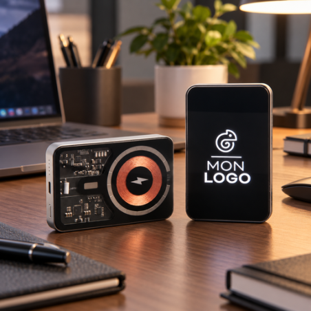 Batterie externe personnalisable Magmetal 5000 ou 10000 mAh avec logo lumineux