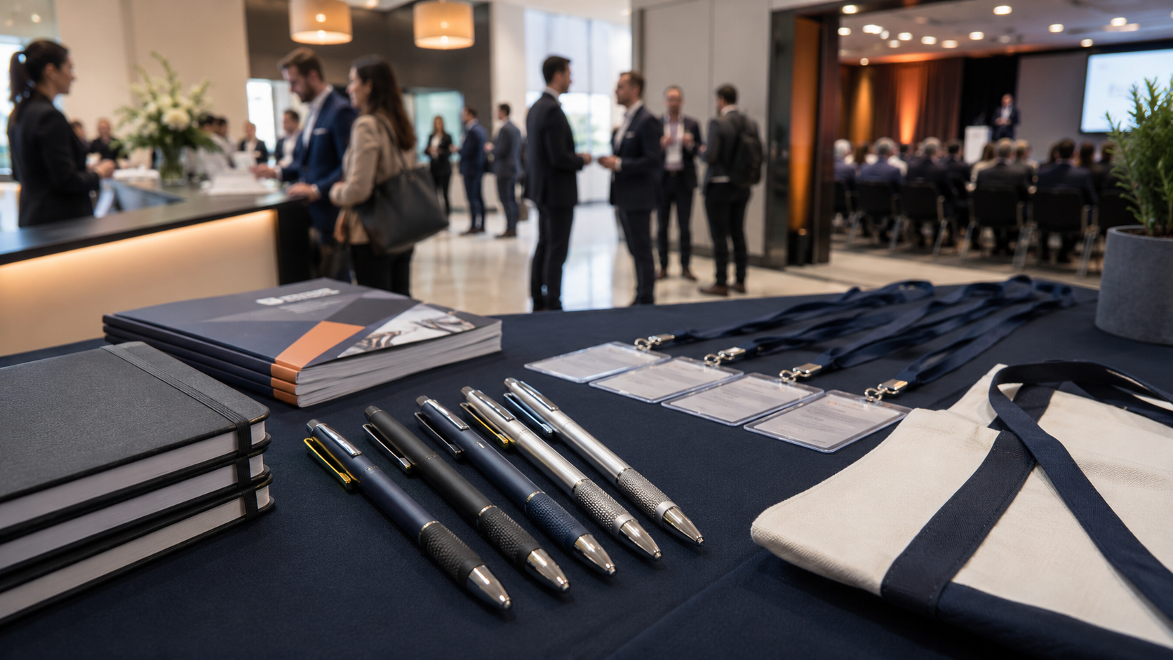 stylo promotionnel sur un salon professionnel