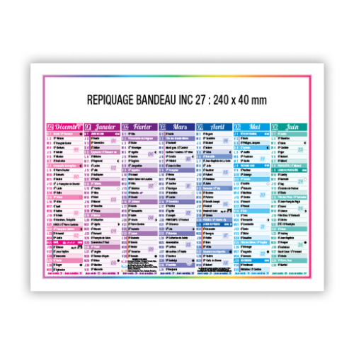 INC27-4saisons Calendrier bancaire personnalisé 27 x 21 cm - Tyr - impression numérique calendrier intemporel Impression numérique (Couleurs max : N/A, Surface max : N/A) - Recto / Verso (L: 240, H: 40)