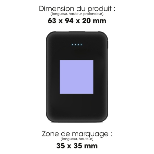 ALTPB5COMPBLKSM Batterie de secours personnalisable ultra compacte 5000 mah Kaito - Gravure Akashi Gravure (Couleurs max : 1, Surface max : N/A) - Devant (L: 35, H: 35)