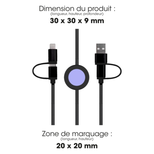 ALT4N1CPLAYGFSM Cable personnalisable 4 en 1 data transfert et charge 65W - logo lumineux - Doni - Gravure Akashi Gravure (Couleurs max : 1, Surface max : N/A) - Devant (L: 20, H: 20)