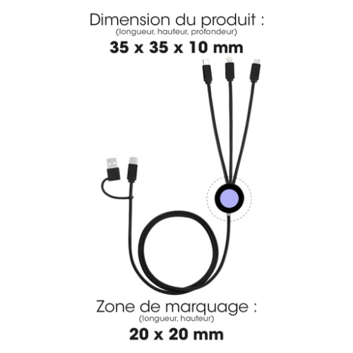 ALT5N1ECOBKSM Câble personnalisable 5 en 1 charge éco ultra rapide certifié Eko - Gravure Akashi Gravure (Couleurs max : 1, Surface max : N/A) - Devant (L: 20, H: 20)