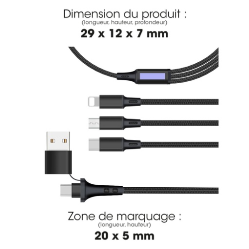ALT5N1PLABKSM Câble de charge 20W personnalisable 4 en 1 en matériaux recyclés - Renkei - Gravure Akashi Gravure (Couleurs max : 1, Surface max : N/A) - Devant (L: 20, H: 5)
