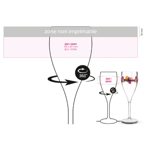 PICUP16T Flûte à champagne personnalisable en plastique réutilisable en tritan 16cl avec option nominative Blanche ou transparente - Bullissima - Impression numérique bulissima Impression numérique (Couleurs max : 4, Surface max : N/A) - Autour du verre (L: 195, H: 30)