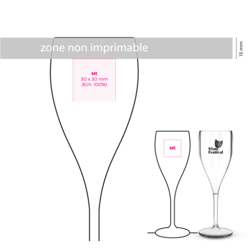 PICUP16T Flûte à champagne personnalisable en plastique réutilisable en tritan 16cl avec option nominative Blanche ou transparente - Bullissima - Tampographie flute belissima Tampographie (Couleurs max : 4, Surface max : N/A) - Devant (L: 30, H: 30)