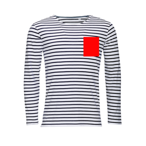 01402 Marinière personnalisable homme Oeko Tex du S au 3XL - Indigo - Broderie mariniere - Petit Broderie (Couleurs max : 1, Surface max : N/A) - Devant - Côté coeur (L: 80, H: 100)