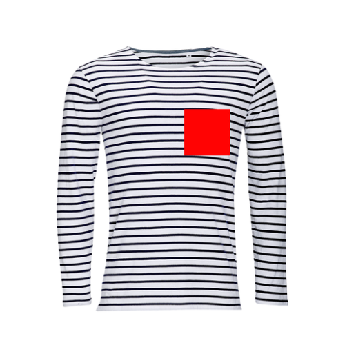 01402 Marinière personnalisable homme Oeko Tex du S au 3XL - Indigo - Impression numérique - A6 pubos Impression numérique (Couleurs max : N/A, Surface max : N/A) - Devant - Côté coeur (L: 100, H: 100)