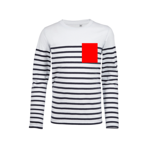 03100 Marinière publicitaire manches longues femme en coton Oeko Tex du S au XXL - Méduse - Impression numérique - A6 pubos Impression numérique (Couleurs max : N/A, Surface max : N/A) - Devant - Côté coeur (L: 100, H: 100)