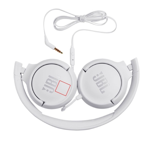 JBLT500WHT Casque personnalisable filaire JBL Tune 500 blanc - Tampographie Pubos Objet de luxe Tampographie Pubos Objet de luxe (Couleurs max : 1, Surface max : N/A) - Devant (L: 50, H: 50)