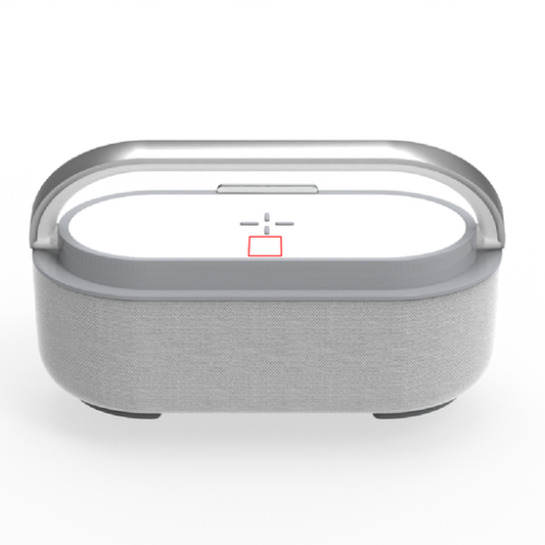 TES259 Enceinte personnalisable LED chargeur induction rapide - Tampographie delta enceinte LED Tampographie (Couleurs max : 1, Surface max : N/A) - Sur le dessus du haut-parleur, partie blanche (L: 50, H: 40)