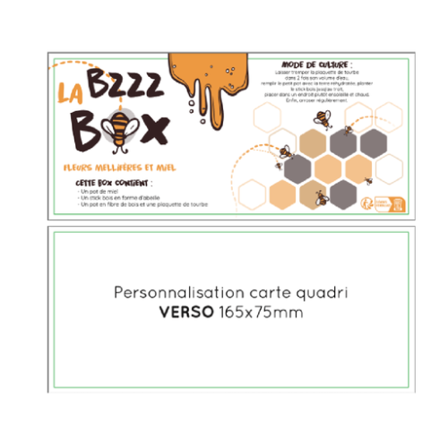 BOX16 Box personnalisable "Bzzz box" - Impression numérique carte box Impression numérique carte box (Couleurs max : 4, Surface max : N/A) - Verso carte (L: 165, H: 75)