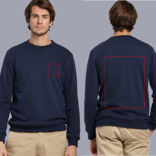 VOLTAIRE Sweat-shirt personnalisable à col rond unisexe en coton bio Made In France VOLTAIRE XS au 3XL - broderie dos+poitrine pubos walomo cartman Broderie (Couleurs max : N/A, Surface max : N/A) - Coeur et Dos cartman (L: Dos : 150 x 150 mm, H: Coeur : 80 x 150 mm)