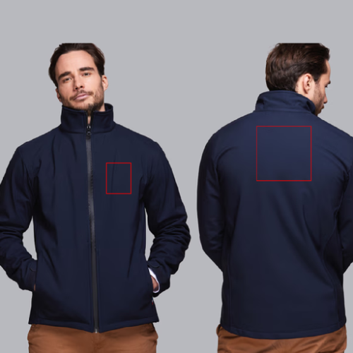 BELLECOMBE Blouson personnalisé softshell Homme en polyester recyclé Made in France BELLECOMBE - XS au 2XL - broderie dos+poitrine pubos walomo cartman Broderie (Couleurs max : N/A, Surface max : N/A) - Coeur et Dos cartman (L: Dos : 150 x 150 mm, H: Coeur : 80 x 150 mm)