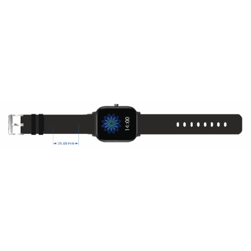 TLSM01PH2 Montre connectée marquage inclus - Logo numérique 300 pièces - TELEFUNKEN® - Gravure incluse Gravure (Couleurs max : N/A, Surface max : N/A) - Bracelet recto (L: 28,69, H: 11)