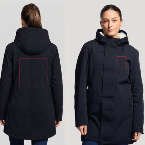 HOXTON Parka publicitaire en polyester et elasthanne avec intérieur en Sherpa Hoxton Mustaghata du XS au 3XL - broderie dos+poitrine pubos walomo cartman Broderie (Couleurs max : N/A, Surface max : N/A) - Coeur et Dos cartman (L: Dos : 150 x 150 mm, H: Coeur : 80 x 150 mm)
