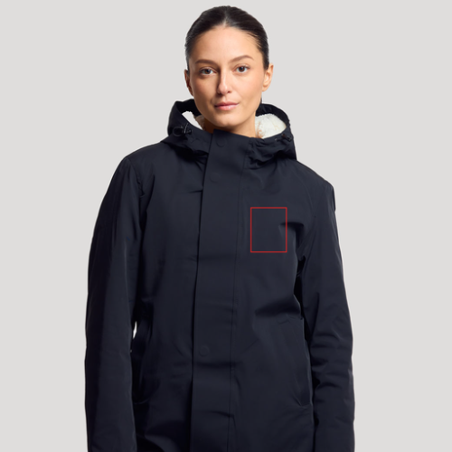 HOXTON Parka publicitaire en polyester et elasthanne avec intérieur en Sherpa Hoxton Mustaghata du XS au 3XL - broderie poitrine pubos walomo cartman Broderie (Couleurs max : N/A, Surface max : 8 x 10 cm) - Devant - Côté coeur (L: 80, H: 100)