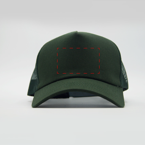 FR03 Casquette personnalisable 5 pans Trucker filet 100% coton 280gr - Fabriqué en France - Hexamesh - Broderie casquette Broderie (Couleurs max : 1, Surface max : N/A) - Devant (L: 100, H: 60)