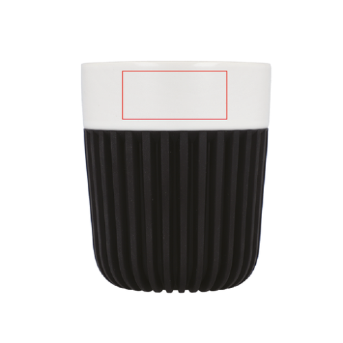 LT57011 Tasse personnalisable en porcelaine fine premium avec manchon en silicone 280 ml Fjord - Gravure laser Toppoint fjord Gravure laser (Couleurs max : 1, Surface max : N/A) - 1ere face (L: 50, H: 23)