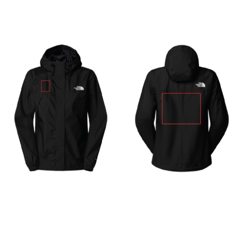 SKU-197642894194 Veste personnalisée The North Face - S à 2XL - Femme - Antora - Broderie pubos 2026 Broderie (Couleurs max : N/A, Surface max : 500 cm2) - Poitrine + dos (S: 80 x 100 mm et 250 x 200 mm)