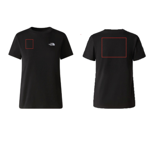 SKU-198266100982 T-shirt personnalisé The North Face - XS à 2XL - Femme - Evolution Simple Dome Regular - Broderie pubos 2026 Broderie (Couleurs max : N/A, Surface max : 500 cm2) - Poitrine + dos (S: 80 x 100 mm et 250 x 200 mm)