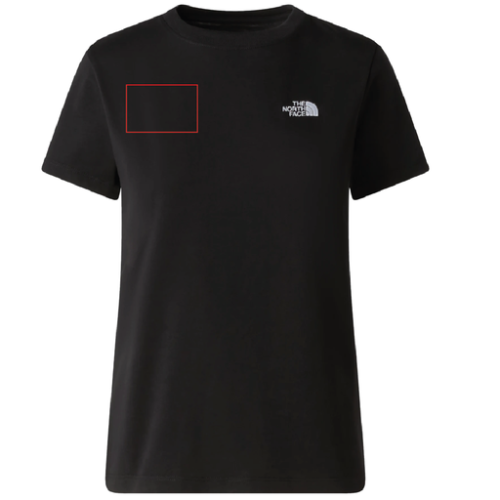 SKU-198266100982 T-shirt personnalisé The North Face - XS à 2XL - Femme - Evolution Simple Dome Regular - Sérigraphie Pubos couleur 2026 Sérigraphie (Couleurs max : 4, Surface max : N/A) - Poitrine droite (L: 135, H: 90)
