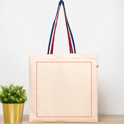 JACKY Tote bag personnalisé coton 260/m2 avec anse bleu blanc rouge Origine France Garantie - Amboise - Impression numérique feel inde Impression numérique (Couleurs max : N/A, Surface max : N/A) - Recto (L: 280, H: 280)