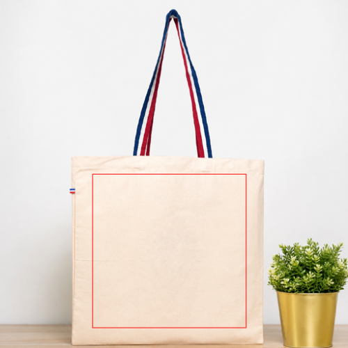 JACKY Tote bag personnalisé coton 260/m2 avec anse bleu blanc rouge Origine France Garantie - Amboise - Impression numérique feel inde Impression numérique (Couleurs max : N/A, Surface max : N/A) - Verso (L: 280, H: 280)
