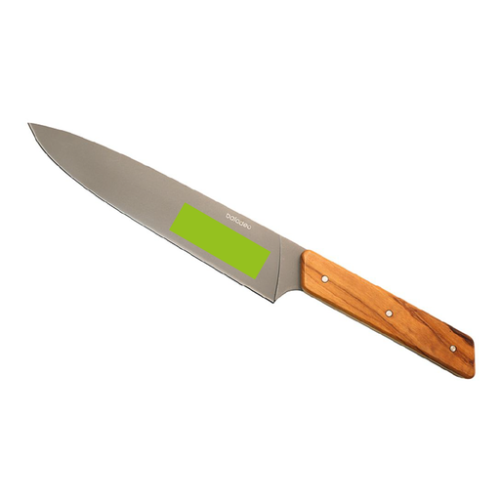 ECO000502 Couteau personnalisé chef 'Shokki' - Gravure laser manche laguiole Baladéo Gravure (Couleurs max : N/A, Surface max : N/A) - Lame coté gauche (L: 100, H: 25)