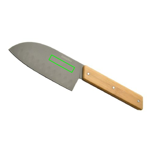 ECO000501 Set personnalisé de 3 couteaux de cuisine Shokki en Olivier - Gravure laser manche laguiole Baladéo Gravure (Couleurs max : N/A, Surface max : N/A) - Lame côté gauche (L: 40, H: 8)