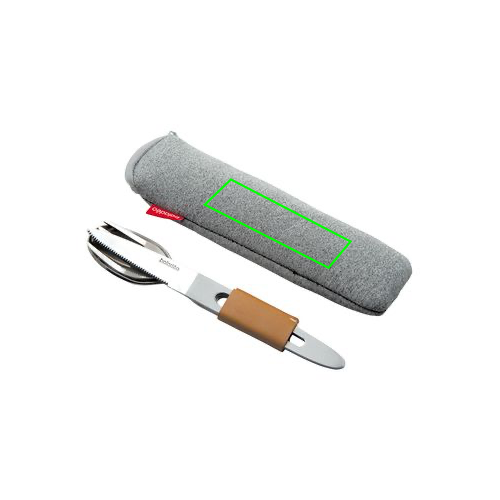 ECO000332 Set publicitaire de couverts métal Toronto avec étui néoprène - Gravure laser nominative étui couvert Baladéo Méthode : Gravure laser nominative - Zone max (mm) : 100 x 30 - Emplacement : Etui (Couleurs max : N/A, Surface max : N/A) - Etui