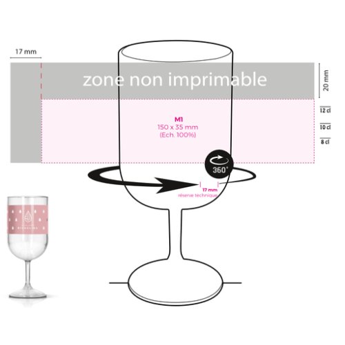 picup18t Verre à vin personnalisé 18cl en Tritan Réutilisable Fabrication Française - Sérigraphie Passot Piucp18t Sérigraphie (Couleurs max : N/A, Surface max : 150 x 35 mm) - Autour du verre (S: 150 x 35 mm)