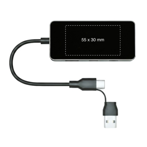 H22 Hub publicitaire LED avec ports USB-A USB-C et port HDMI - Logo lumineux quadri SCX design Logo lumineux quadri (Couleurs max : 4, Surface max : N/A) - Recto (L: 55, H: 30)
