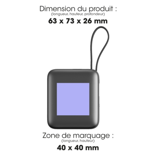 False Batterie externe personnalisable 10,000 mAh avec câbles intégrés à charge rapide 22,5W - BUSHI - Gravure Akashi Gravure (Couleurs max : 1, Surface max : N/A) - Devant (L: 40, H: 40)