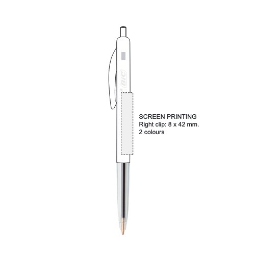 BICM10-01 Stylo bille personnalisable Bic® M10® Clic - Marquage inclus - Sérigraphie Face B M10 BIC Sérigraphie (Couleurs max : 2, Surface max : N/A) - À droit du clip (L: 8, H: 42)