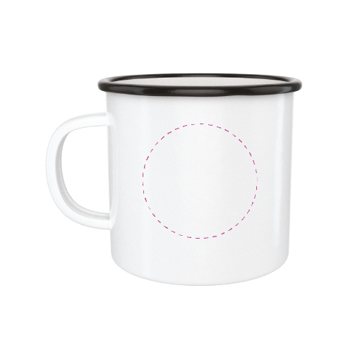 MOP002 Mug personnalisé émaillé - Feu de camp - 285 ml - Blanc - Tampographie promocatering mug 285ml Tampographie (Couleurs max : N/A, Surface max : Diamètre 45 mm) - Face avant (S: Diamètre 45 mm) (par défaut)