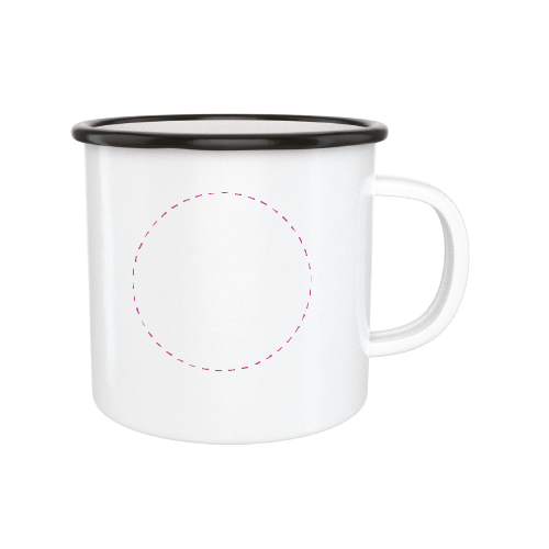 MOP002 Mug personnalisé émaillé - Feu de camp - 285 ml - Blanc - Tampographie promocatering mug 285ml Tampographie (Couleurs max : N/A, Surface max : Diamètre 45 mm) - Face arrière (S: Diamètre 45 mm) (par défaut)