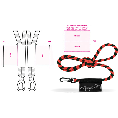 LAN208 Lanyard personnalisable avec étiquette tisée - Chenille - étiquette tissé étiquette tissé (Couleurs max : 1, Surface max : N/A) - Etiquette Recto Verso (L: 48, H: 25)