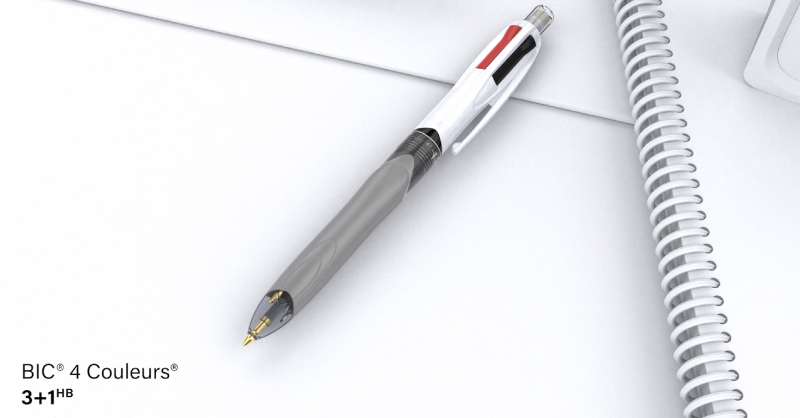 Photo du stylo bic 4 couleurs personnalisable avec son critérium intégré dit "3+1hb"