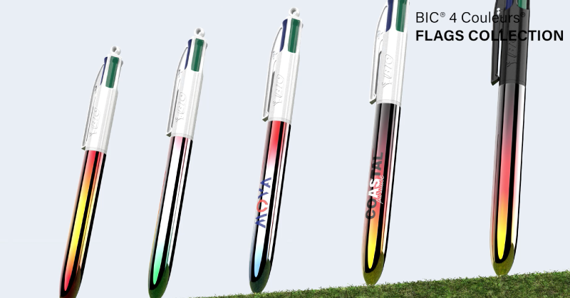 stylo bic 4 couleurs personnalisable "Flag collection". Avec son dégradé de couleurs aux finitions brillantes vous retrouvez les couleurs de nombreux drapeaux nationaux pour pimenter votre communication